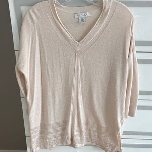 Rachel Zoe Sheer V-Neck Knit Top in Blush-Tea